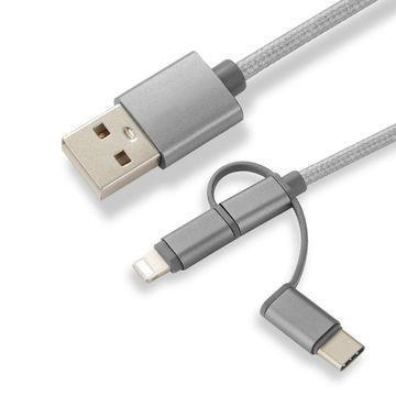CoreParts MOBX-ACC-003 cavo USB 1 m Micro-USB A Micro-USB B Grigio (3-in-1 adapters Charging - cable Micro USB, - USB-C-Lightni