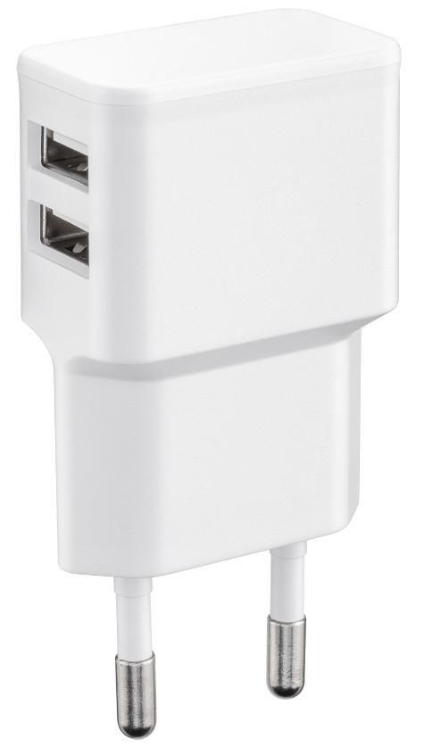 Microconnect PETRAVEL44 Caricabatterie per dispositivi mobili Bianco Interno (Charger for Smartphones 2.4Amp - 2USB Port Slim D