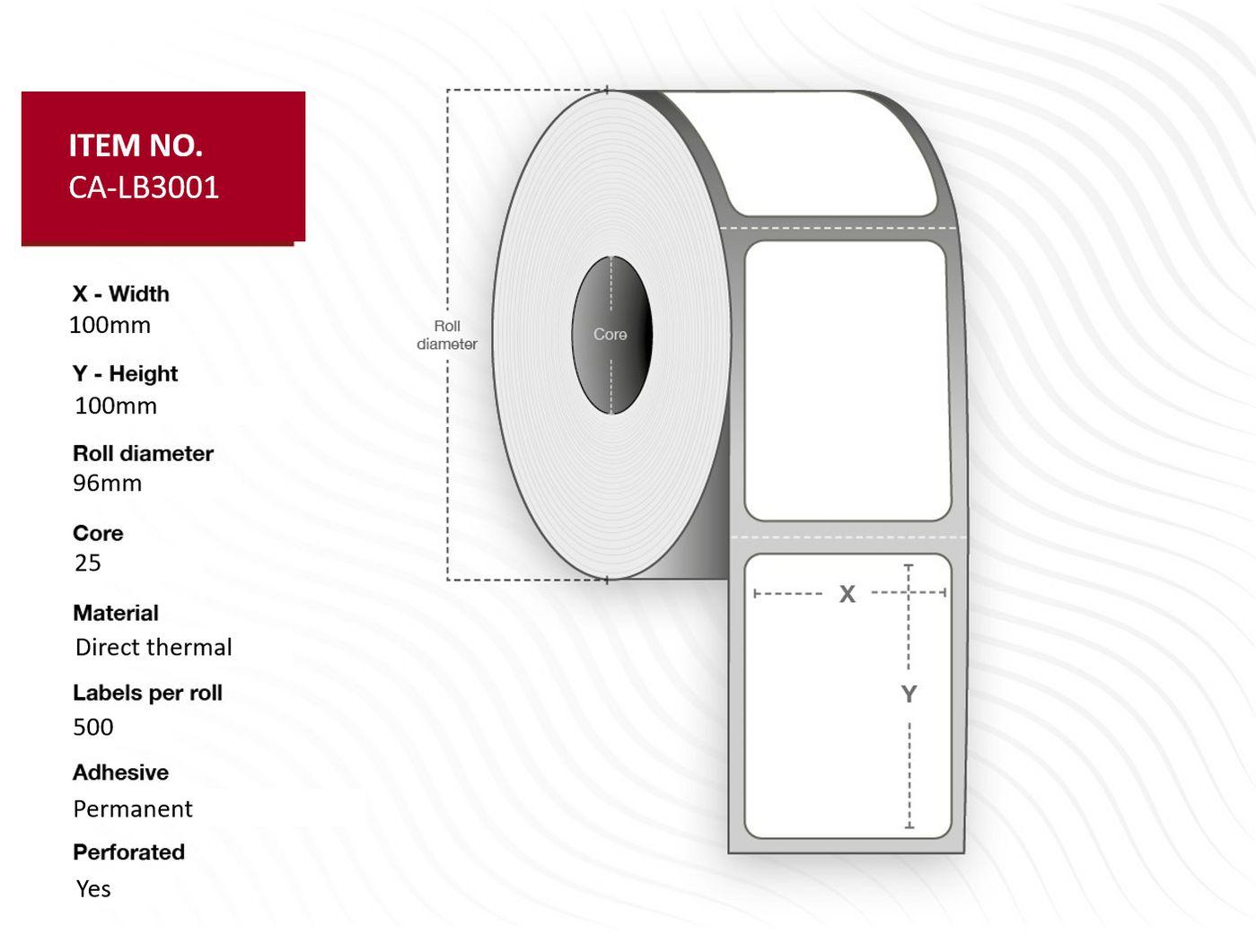 Capture CA-LB3001 etichetta per stampante Bianco (Label 100x100, Core 25, - Diameter 96 mm. Thermal - print. Uncoated. Permanen