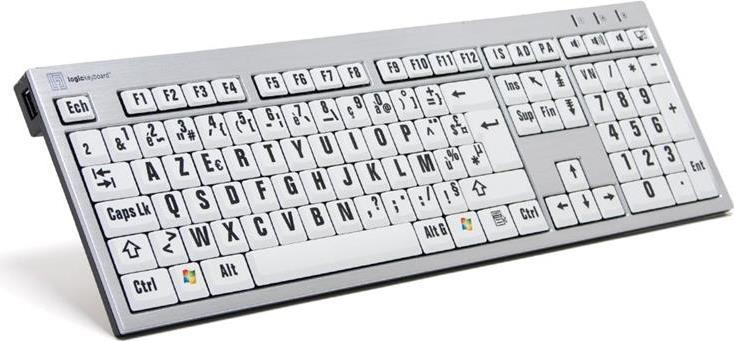 Logickeyboard XL-Print Alu nero su bianco fr. (PC/Sottile)