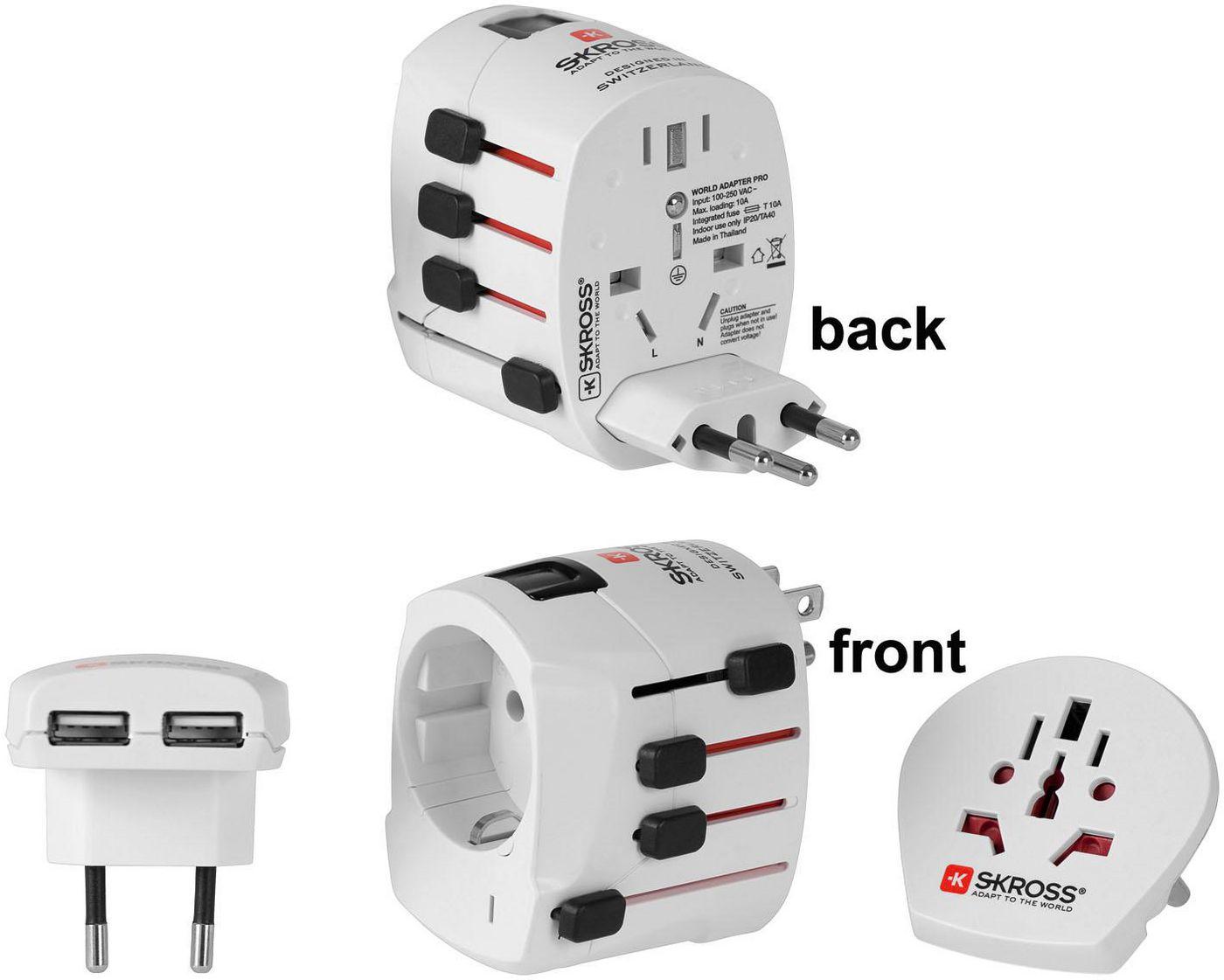 Microconnect PETRAVEL12 Caricabatterie per dispositivi mobili Universale Bianco USB Interno (SKROSS World Adapter - Dual USB, 2
