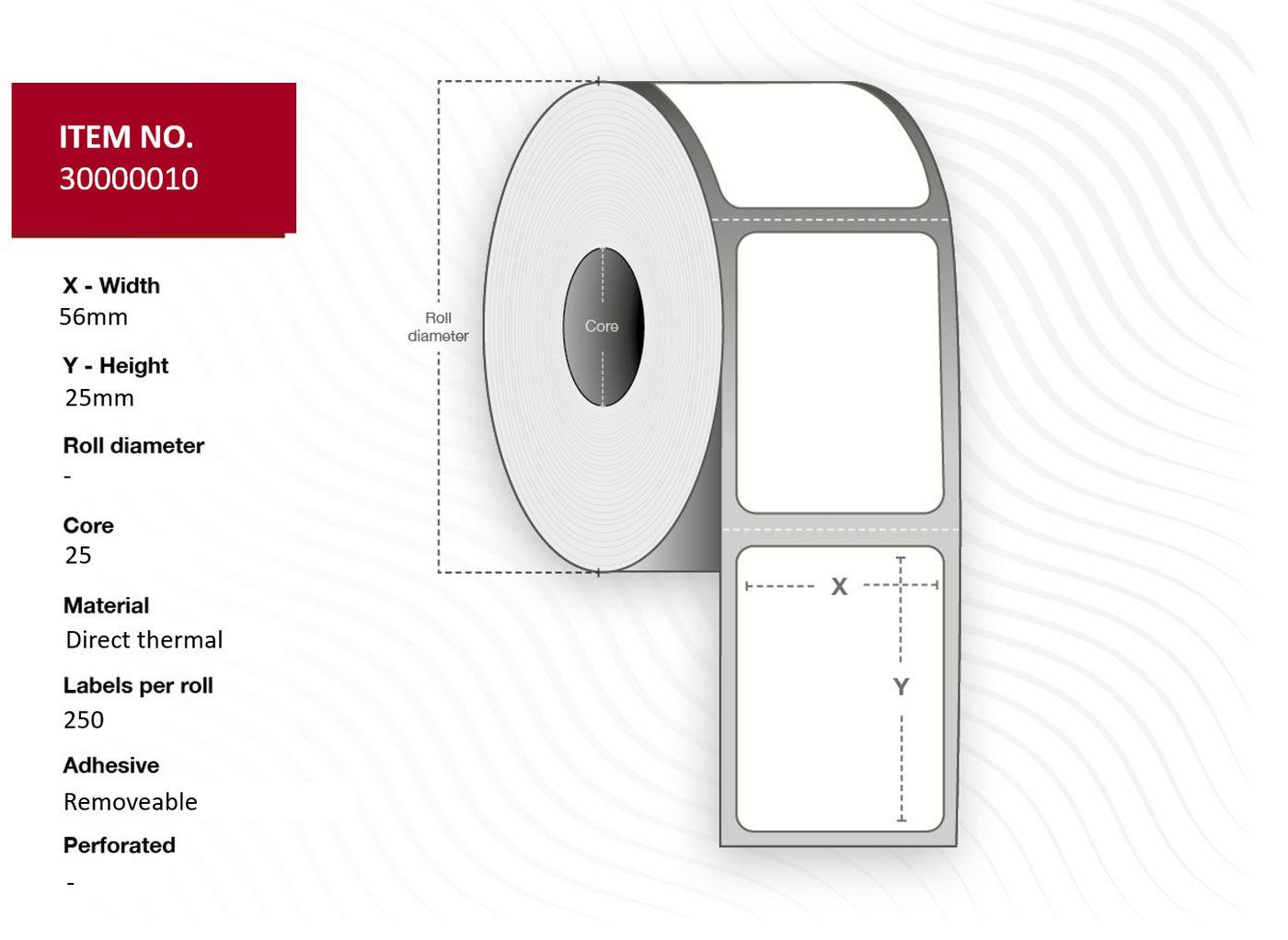 Capture 30000010 etichetta per stampante Bianco (Label 56x25 - Core 25. White. - Top-coated. DT. Removable. - 1.000 labels per