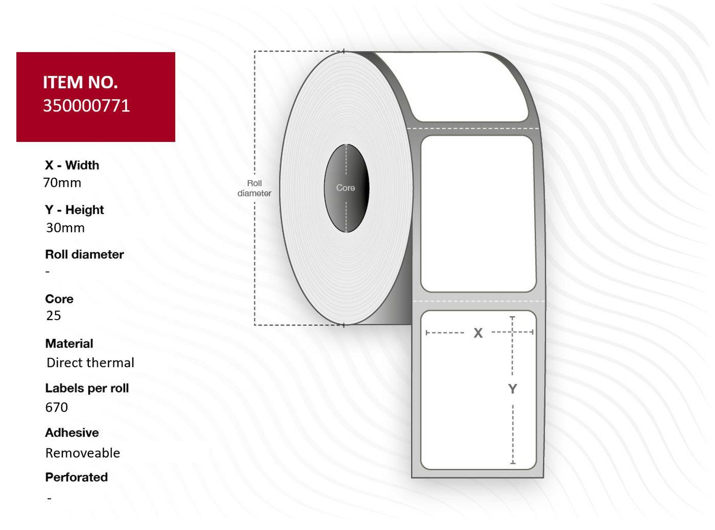 Capture 35000771 etichetta per stampante Bianco (Label 70x30 - Core 25. White. - Top-coated. DT. Removable. - 670 labels per ro