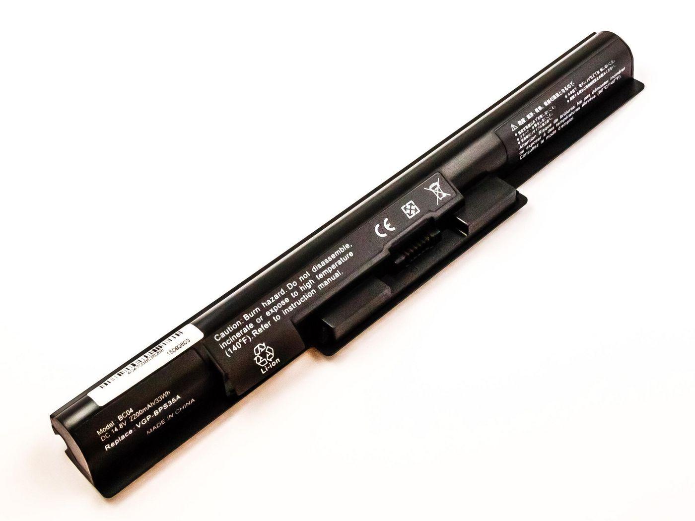 CoreParts MBI4111 ricambio per laptop Batteria (Laptop Battery for Sony - 3256Wh 4 Cell Li-ion 148V - 2200mAh Black 33Wh 4 Cell