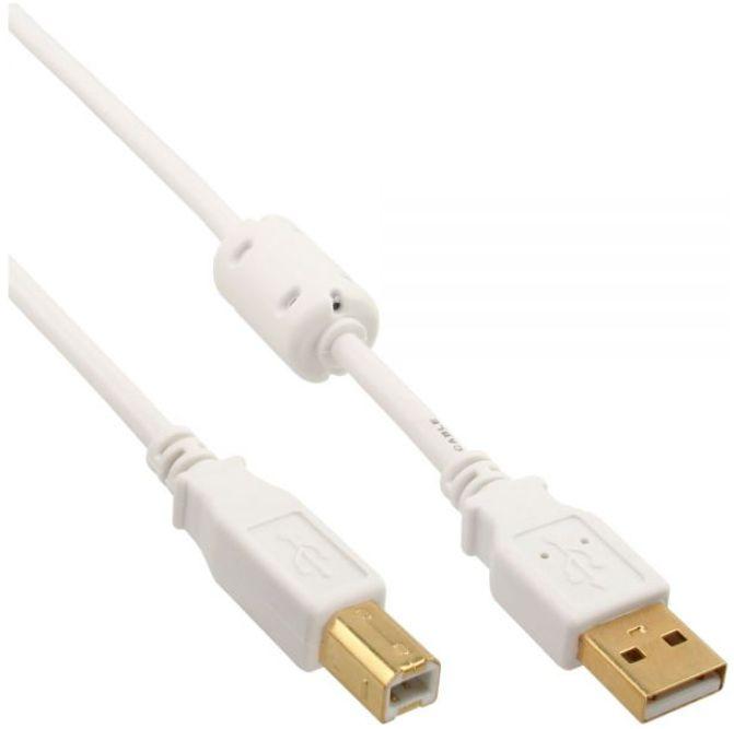 Microconnect USBAB2WF cavo USB 2 m USB 2.0 USB A USB B Bianco (USB2.0 A-B 2m M-M - With Ferrite choke - Warranty 300M)