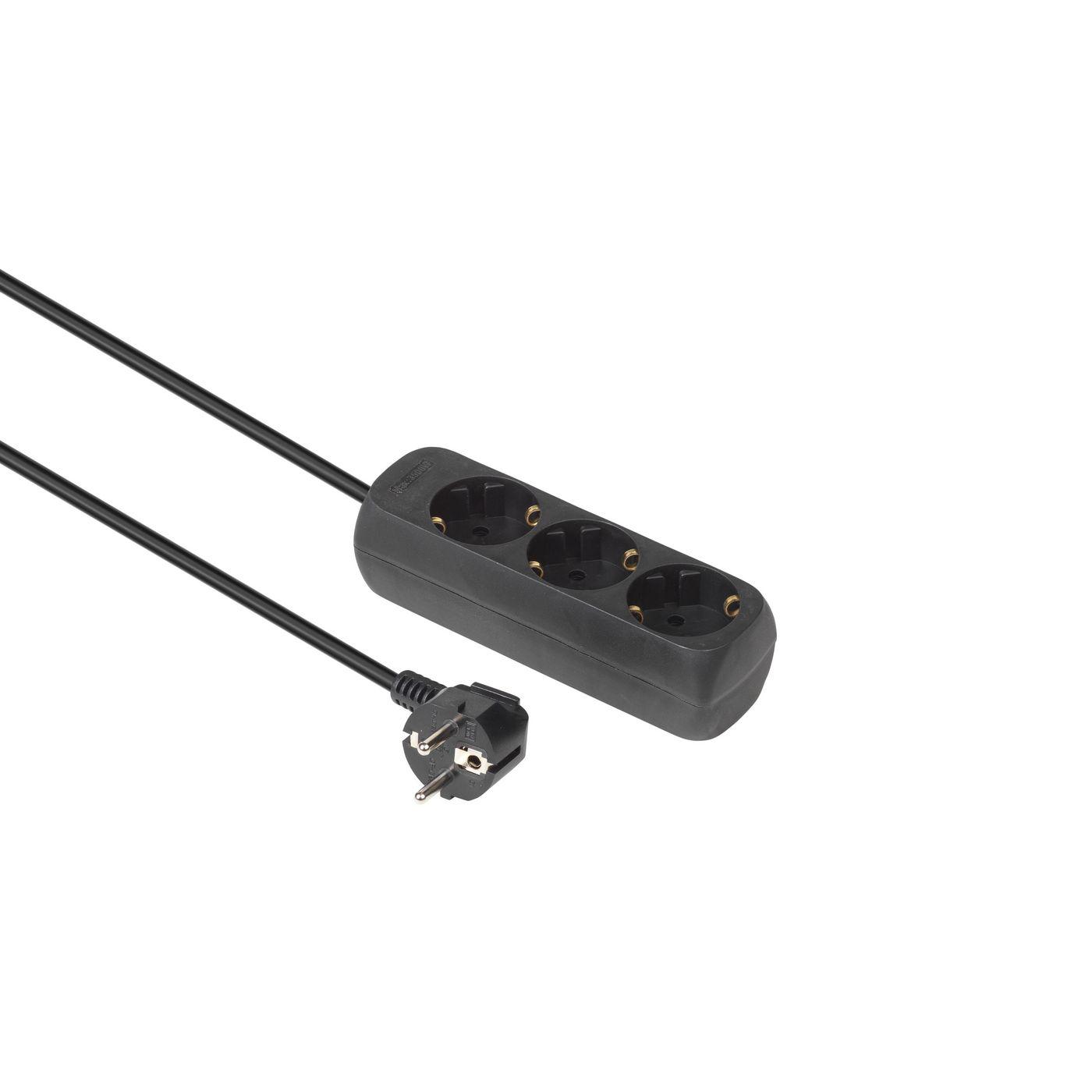 3-way Schuko Socket 5M Black - Without ON/OFF Switch - with child protection - Warranty 300M