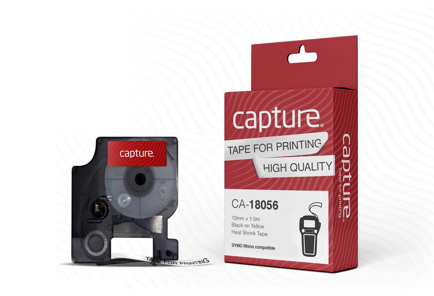 Capture CA-18056 nastro per etichettatrice (12mm x 1.5m Black on Yellow - Heat Shrink Tube Labels)