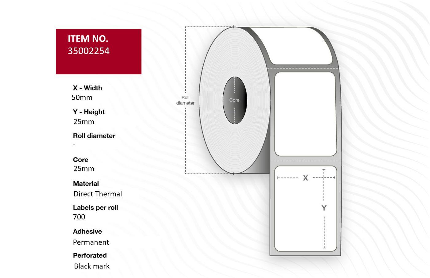 Capture 35002254 etichetta per stampante Bianco (Label 50x25 - Core 19. White. - DT. Permanent. 700 labels per - roll. 20 rolls