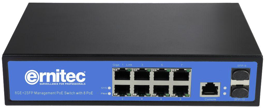 Ernitec ELECTRA-M08 switch di rete Gestito L2 Gigabit Ethernet [10/100/1000] Supporto Power over Ethernet [PoE] Nero, Blu (Mana