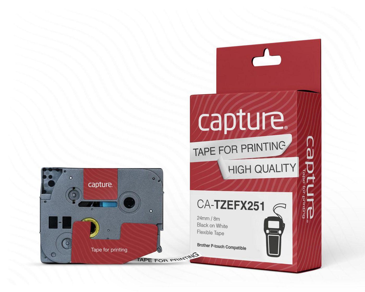 Capture CA-TZEFX251 nastro per etichettatrice (24mm x 8m Black on White - Flexible Tape - Warranty 12M)