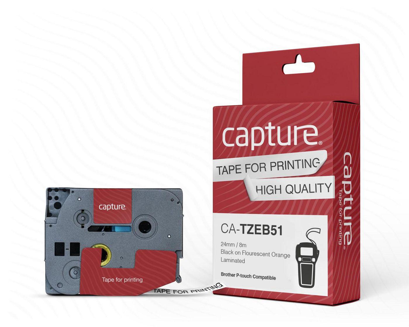 Capture CA-TZEB51 nastro per etichettatrice (24mm x 8m Black on - Flourescent Orange Tape - Warranty 12M)