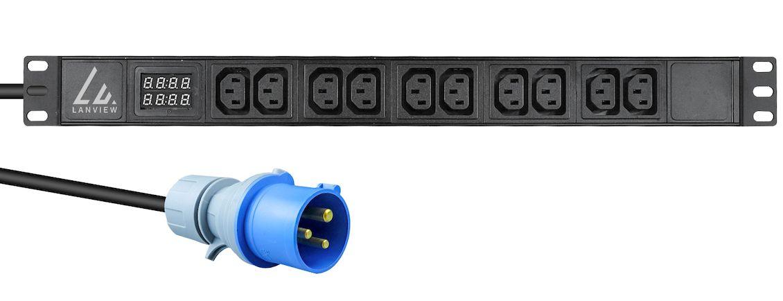 Lanview LVR-3MIEC-AMP-10C13 unitÃ  di distribuzione dell'energia [PDU] 10 presa[e] AC 1U Nero (19" rack mount power strip, -