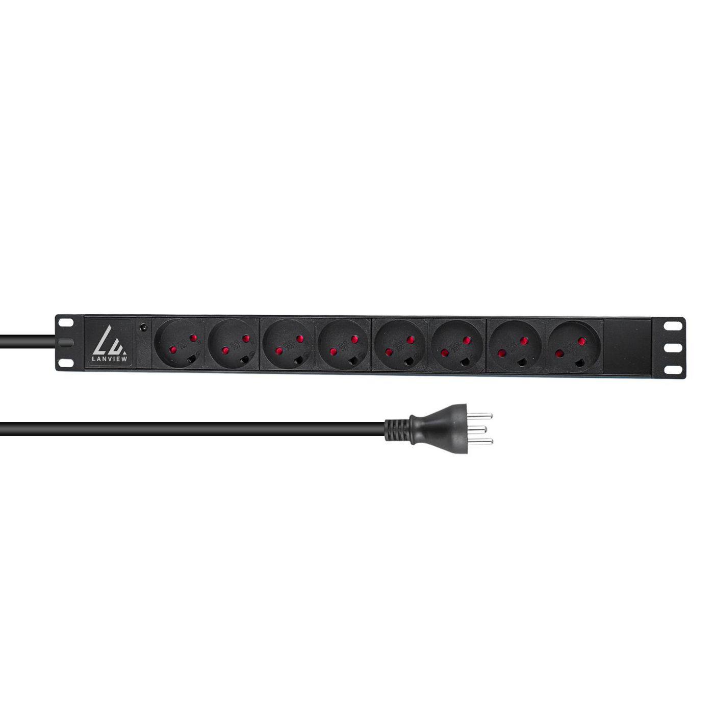 Lanview LVR-2MDK-LIC-DK8 unit di distribuzione dell'energia PDU 8 presae AC 1U Nero (19" rack mount power strip - 1U 13A with
