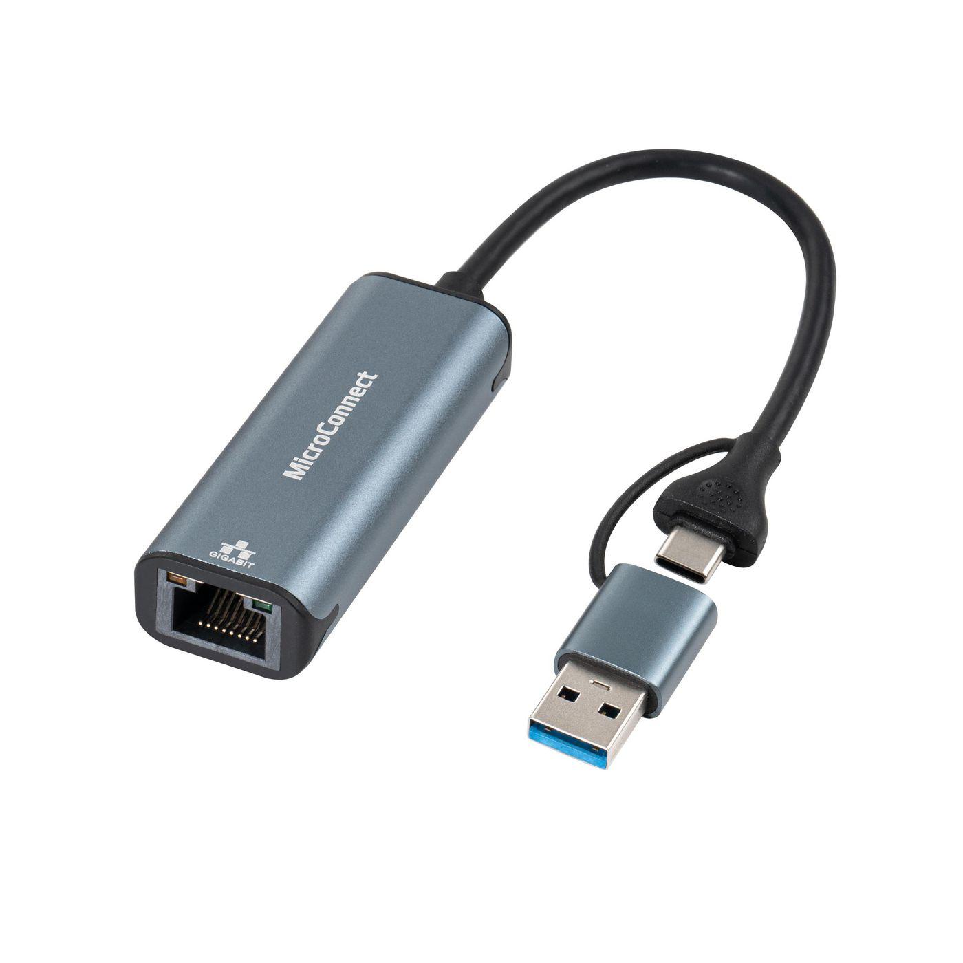 Microconnect MC-USBACNET1G adattatore per inversione del genere dei cavi USB C RJ-45 Nero (USB-C / A to RJ45 network - Gigabit