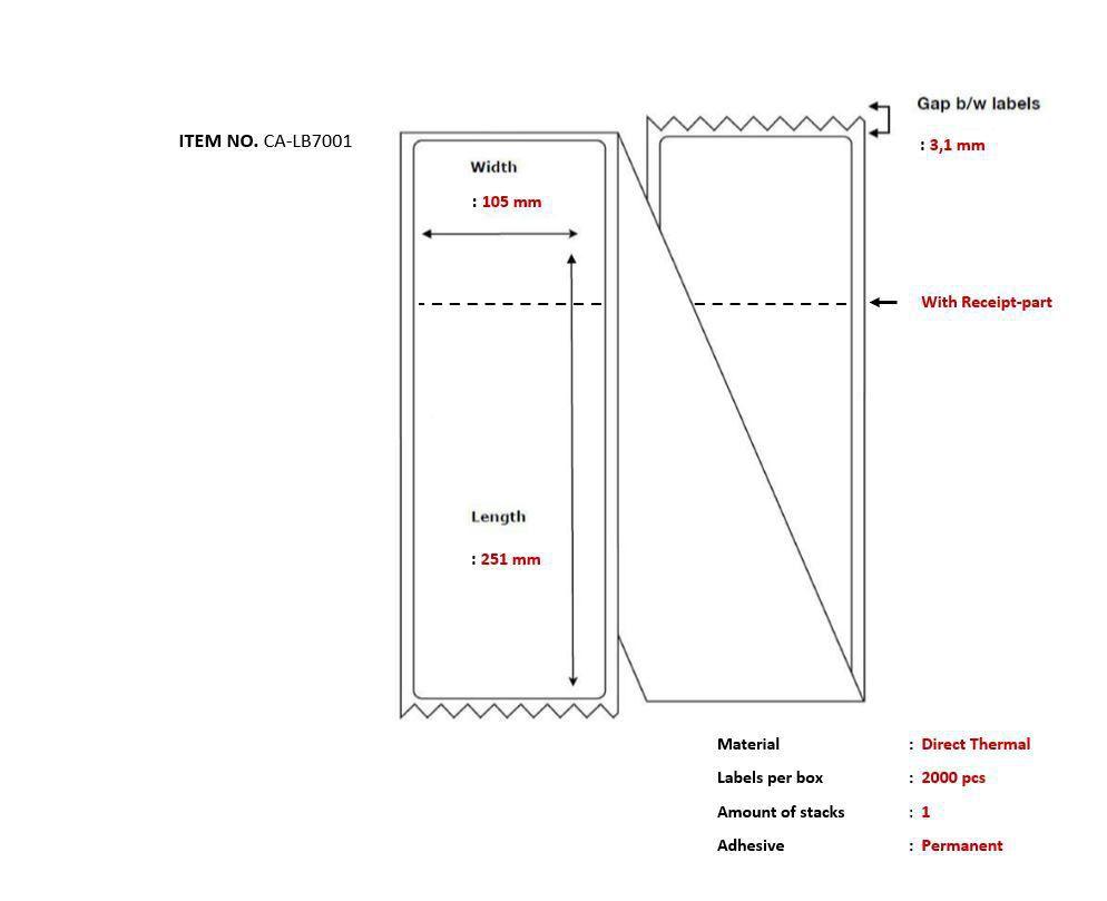 Capture CA-LB7001 etichetta per stampante (Ship-label 105 x 251mm - Direct Thermal with receipt - part Fanfold 2000 labels per