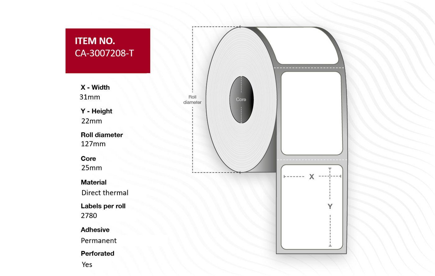 Capture CA-3007208-T etichetta per stampante (Label 31 x 22mm Core 25mm - Direct Thermal Coated - Permanent Perforated 2780 lab