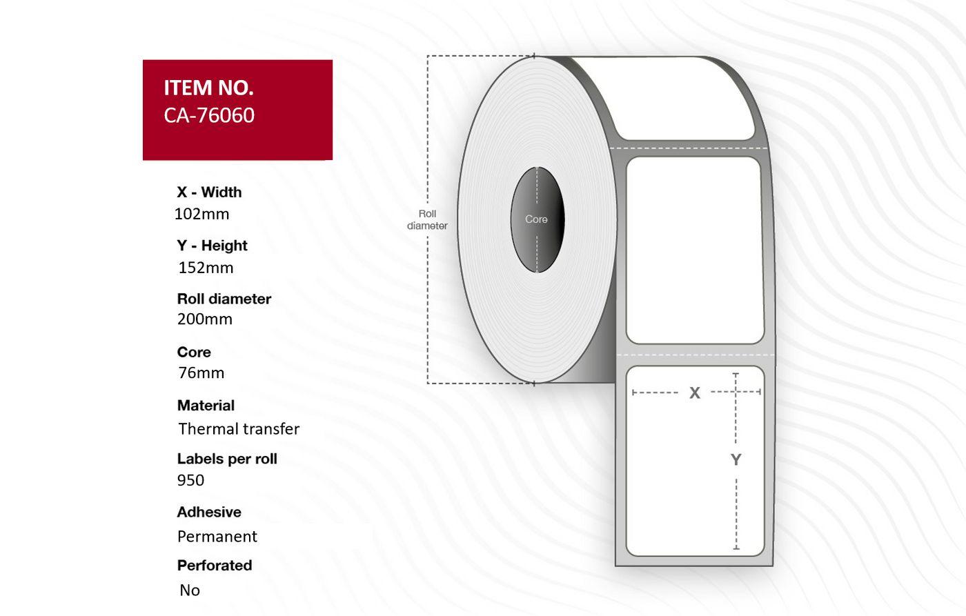 Capture CA-76060 etichetta per stampante (Label 102 x 152mm Core 76mm - Thermal Transfer Coated - Permanent No perforation 950