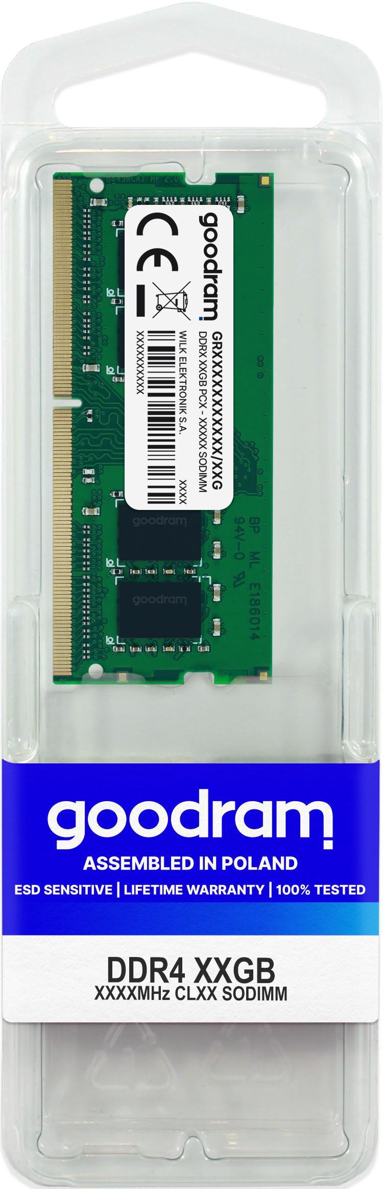 Goodram GR2666S464L19/16G memoria 16 GB 1 x 16 GB DDR4 2666 MHz (GOODRAM 16GB DDR4 2666MHz CL19 SODIMM)