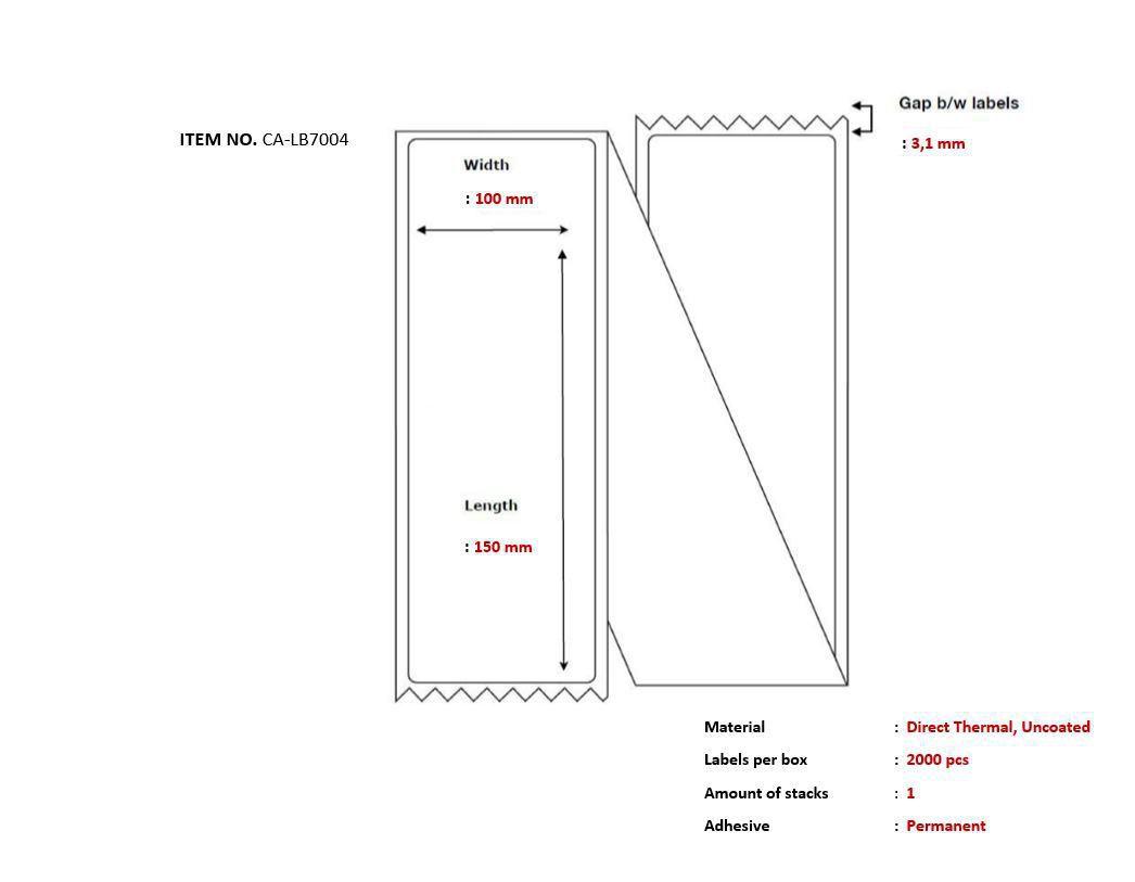 Capture CA-LB7004 etichetta per stampante (Ship-label 100 x 150mm - Direct Thermal Uncoated - Fanfold. 2000 labels per box)
