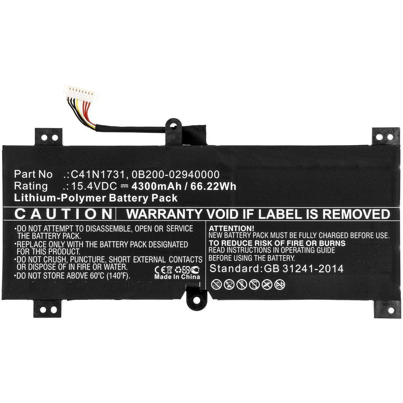 CoreParts MBXAS-BA0338 ricambio per laptop Batteria (Laptop Battery for Asus 66WH - Li-ion 15.4V 4.3Ah 66WH - Li-ion 15.4V 4.3A