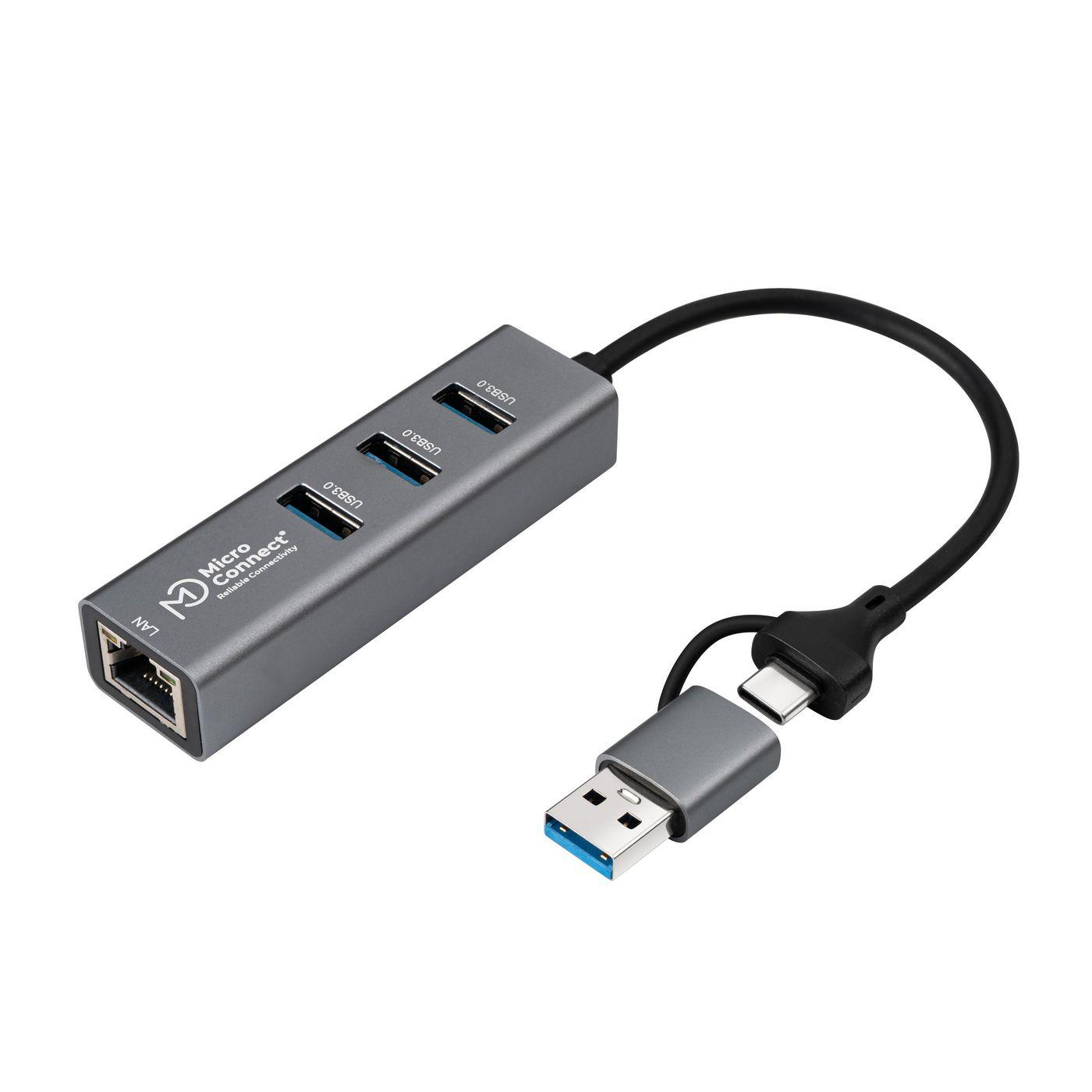 Microconnect USBHUB-RJ45-2IN1 hub di interfaccia USB 3.2 Gen 1 3.1 Gen 1 Type-A 5000 Mbit/s Nero (USB 3.0 Hub 4-Port with - Eth