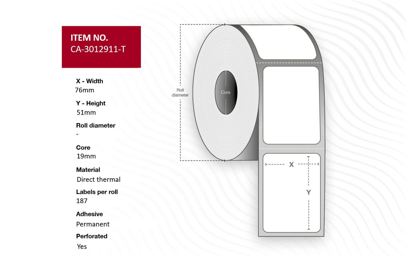 76 x 51mm Core 19mm Direct...