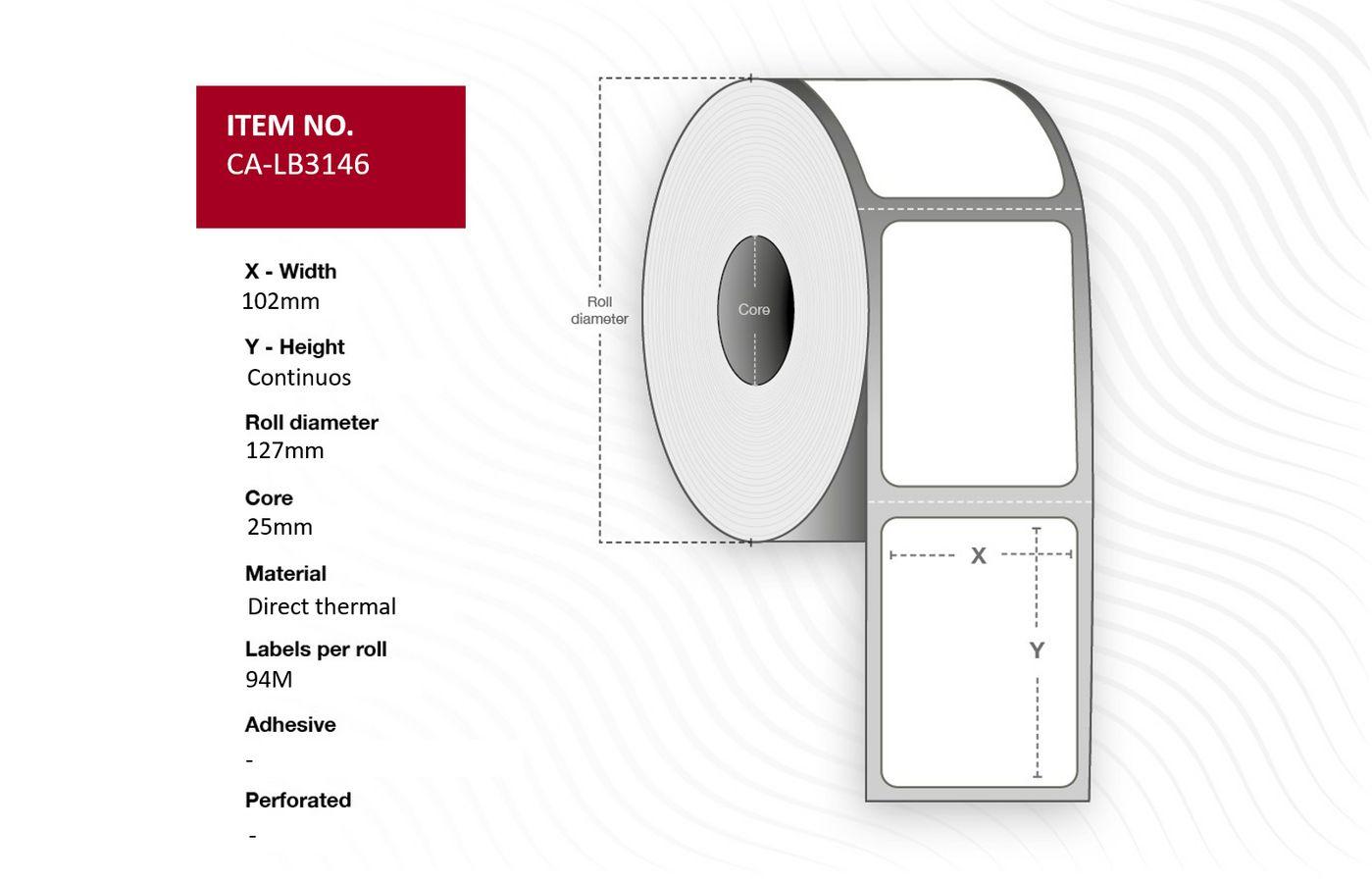 Capture CA-LB3146 etichetta per stampante (Label 102 x continuous Core - 25mm Direct thermal Maximum - outer diameter 127mm unc