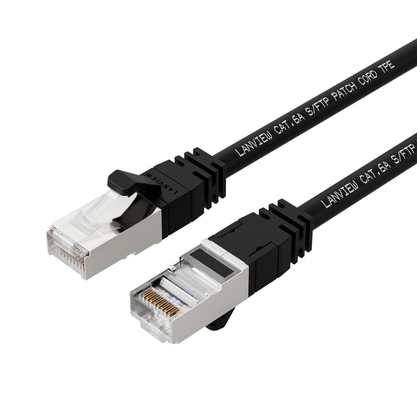 Lanview LV-SFTP6A005B cavo di rete Nero 0,5 m S/FTP [S-STP] (CAT6A S/FTP 0,5m Black LSZH, - HIGH-FLEX - Warranty: 300M)