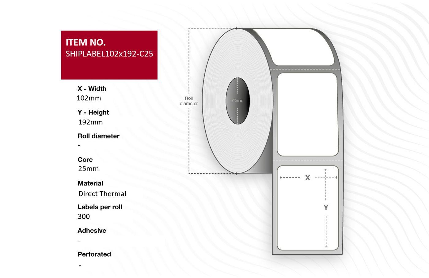 Capture SHIPLABEL102X192-C25 etichetta per stampante (Ship-label 102 x 192mm, Core - 25mm. Direct Thermal, 300 - labels per rol