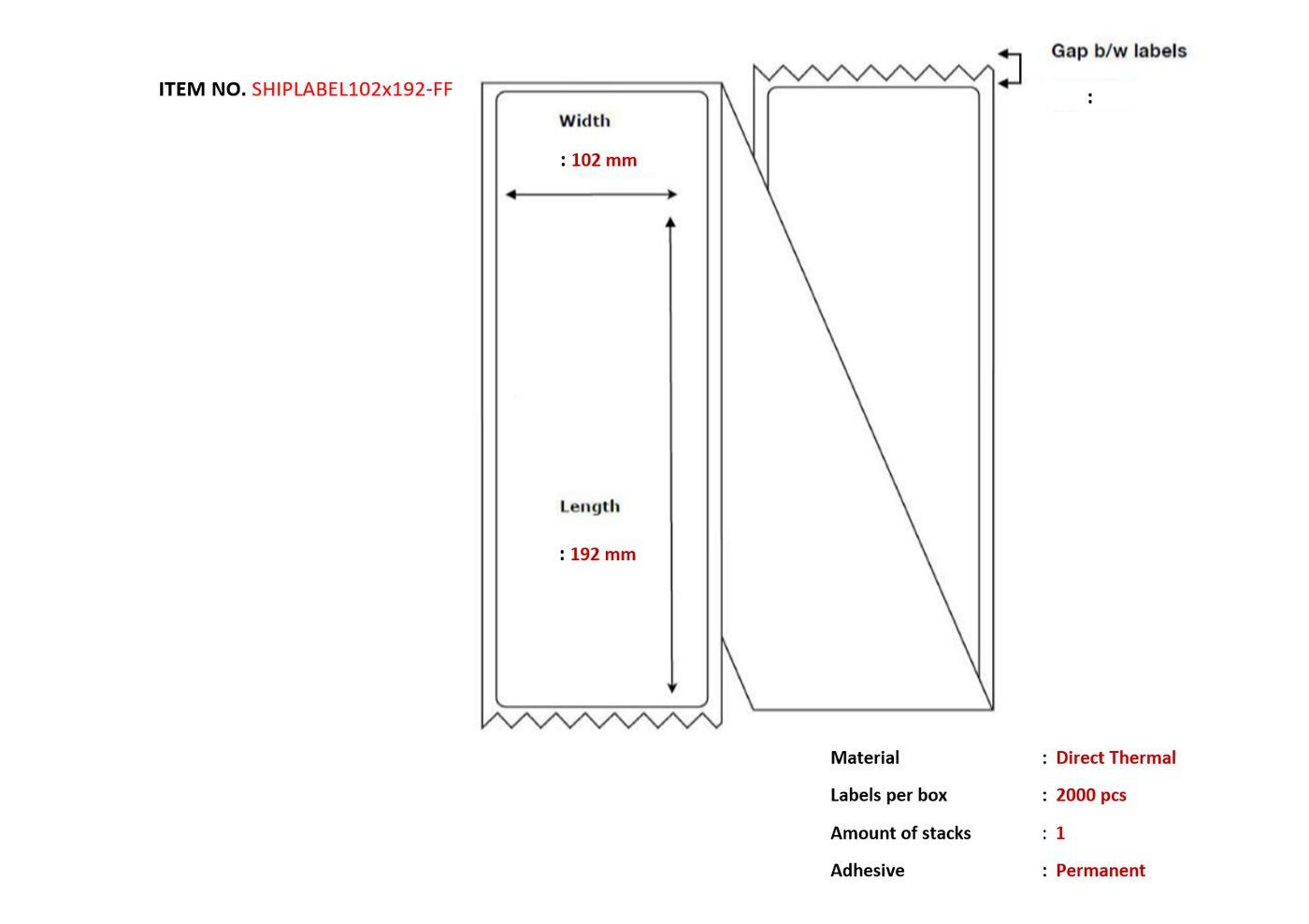 Capture SHIPLABEL102X192-FF etichetta per stampante (Ship-label 102 x 192mm - Fanfold. Direct Thermal 2000 - labels per box)