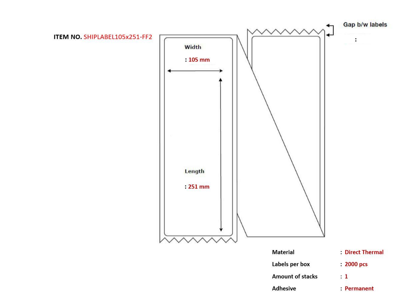 Capture SHIPLABEL105X251-FF2 etichetta per stampante (Ship-label 105 x 251mm - Fanfold. Direct Thermal 2000 - labels per box)