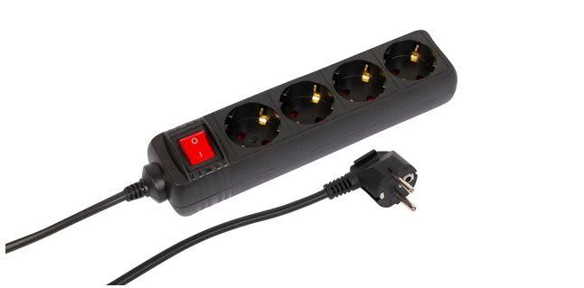 4-way Schuko Socket on/off - switch 1.5M Black - Warranty: 300M