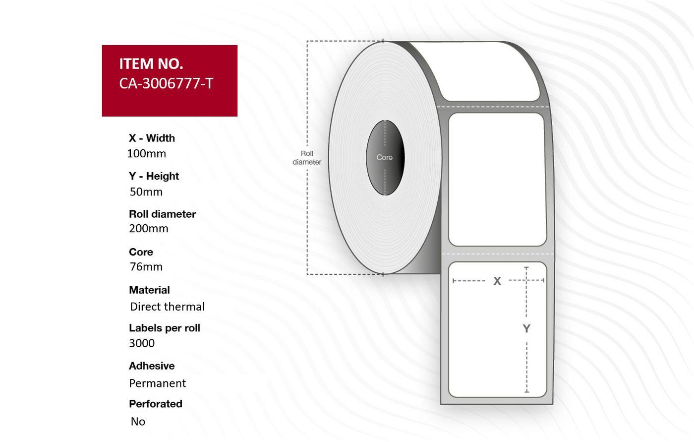 Capture CA-3006777-T-PERF etichetta per stampante (Label 100 x 50mm Core 76mm - Direct Thermal Uncoated - Permanent With perfor