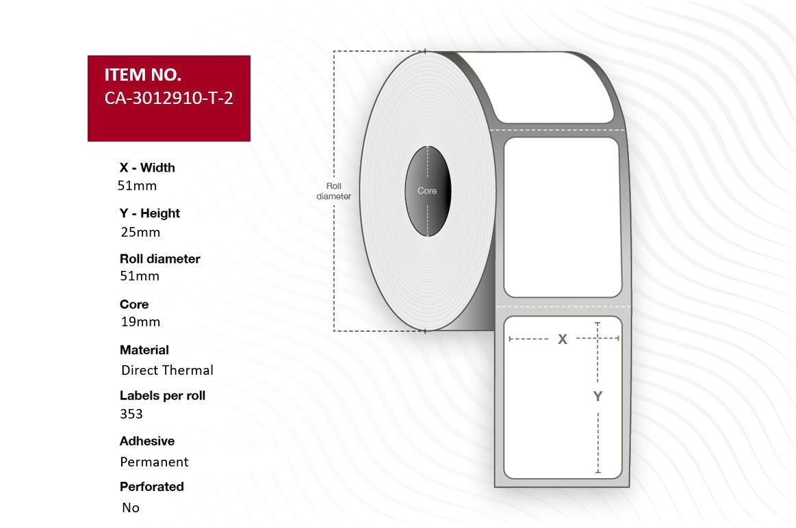 Capture CA-3012910-T-2 non classificato (Label 51x25 Core 19 Direct - Thermal White uncoated - paper Permanent Adhesive no perf