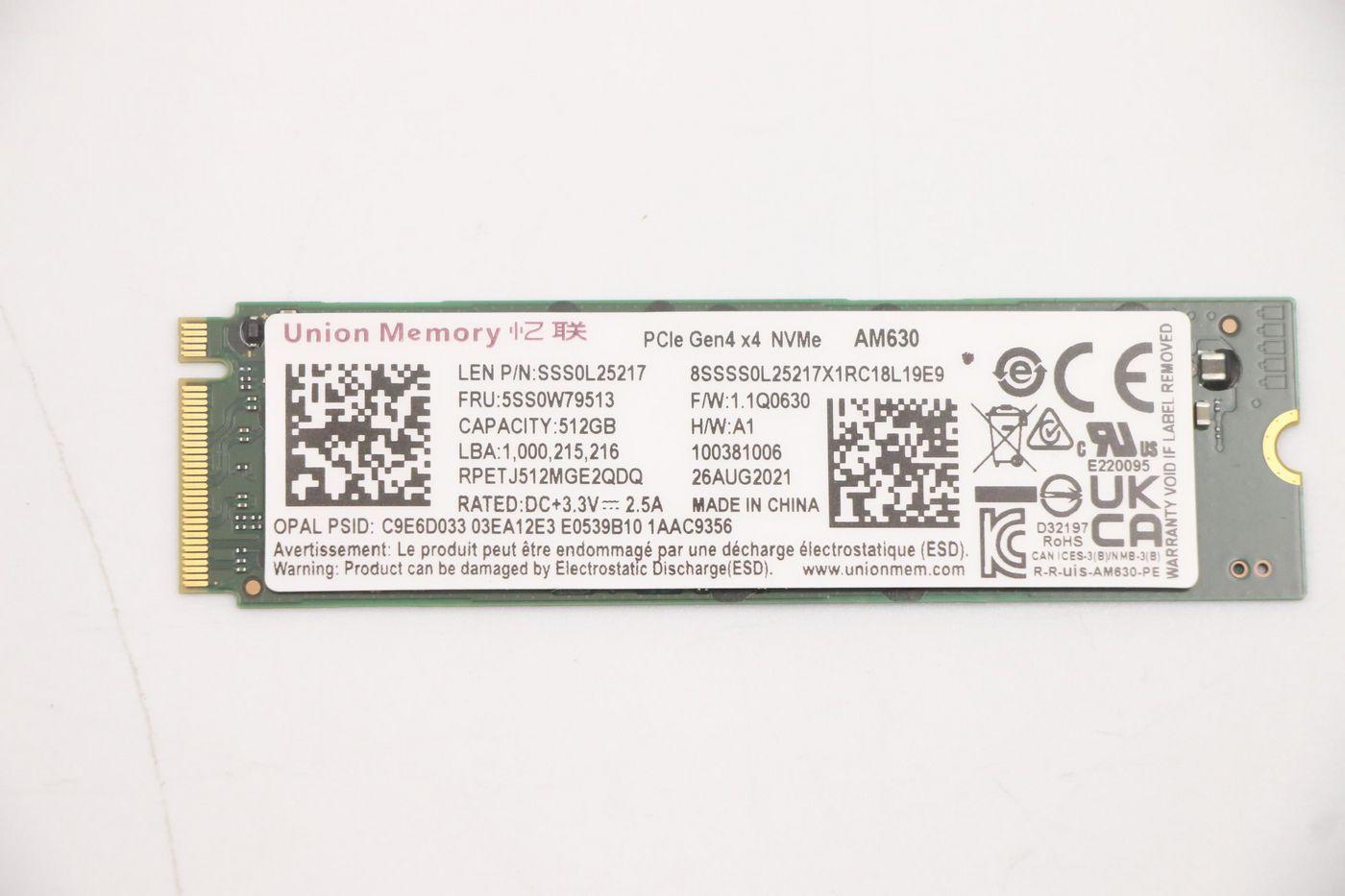 512GB M.2 2280 PCIe 4.0 x4 - SSD with OPAL security - Warranty 3M