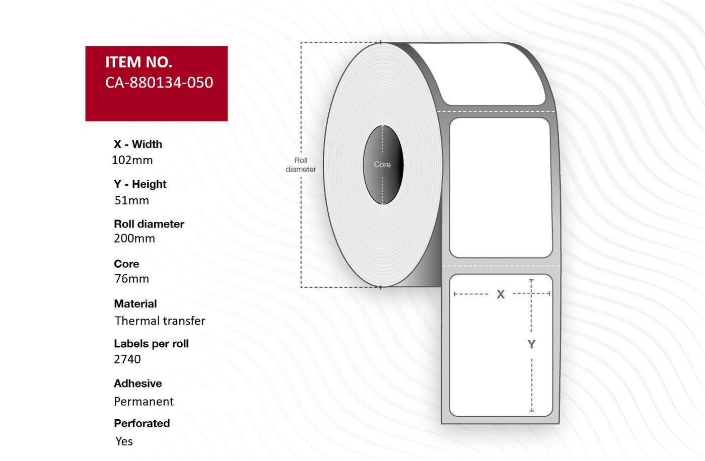 Label 102 x 51mm Core 76mm...
