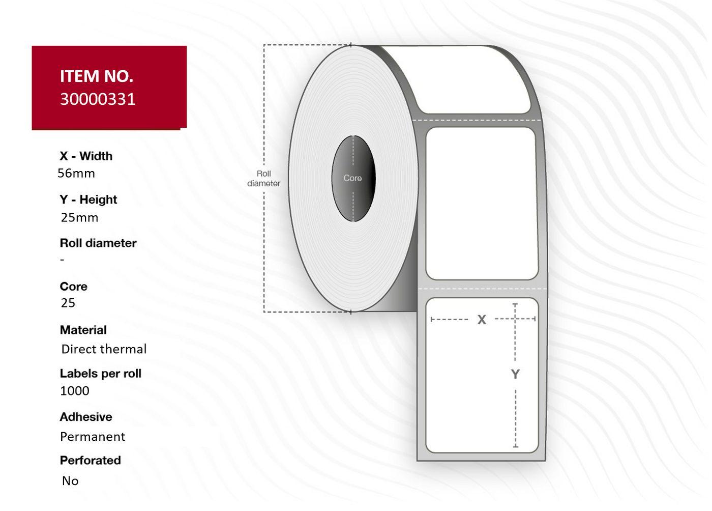 Capture 30000331-PRO etichetta per stampante (Label 56x25 - Core 25. White. - Top-coated. DT. Permanent. - 1.000 labels per rol