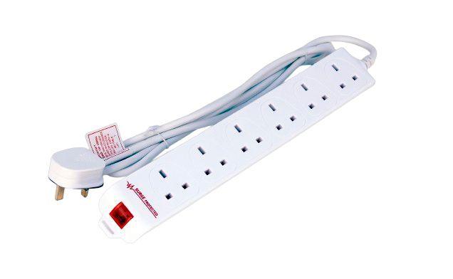 6-way UK Surge Protected - Power Strip 2M White 6-way UK - Surge Protected Power Strip 2M White