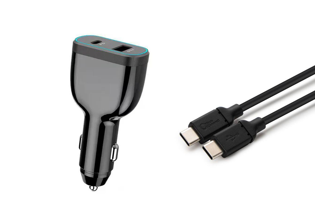 USB-C Car Charger for Laptop - Mobile & tablets with USB-C - to USB-C cable 78W 5V 3A - 20V3A QC3.0 18Watt PD 3.0 60Watt PlugUS