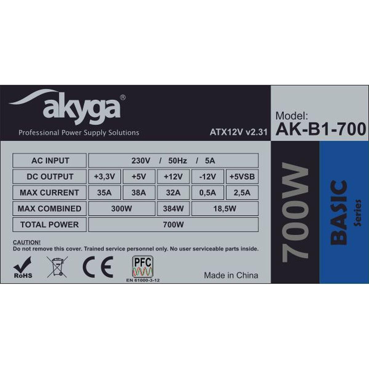 Fonte di Alimentazione Akyga Ak-B1-700 700 W Cablata Ventilata Atx laterale