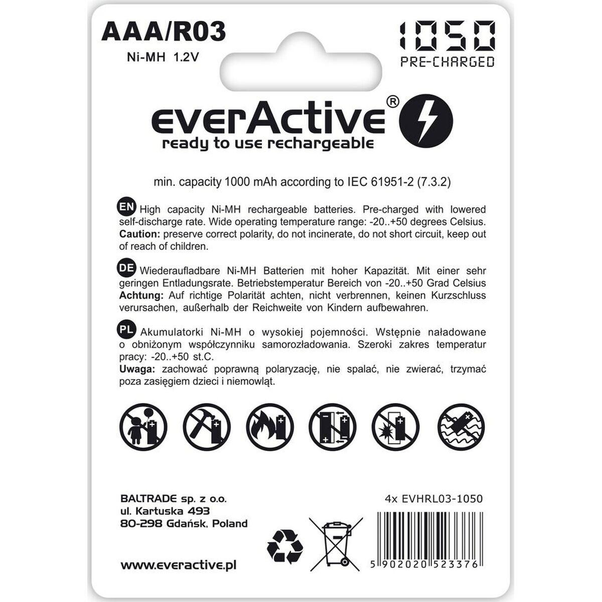 Batterie Ricaricabili EverActive EVHRL03-1050 1,2 V AAA