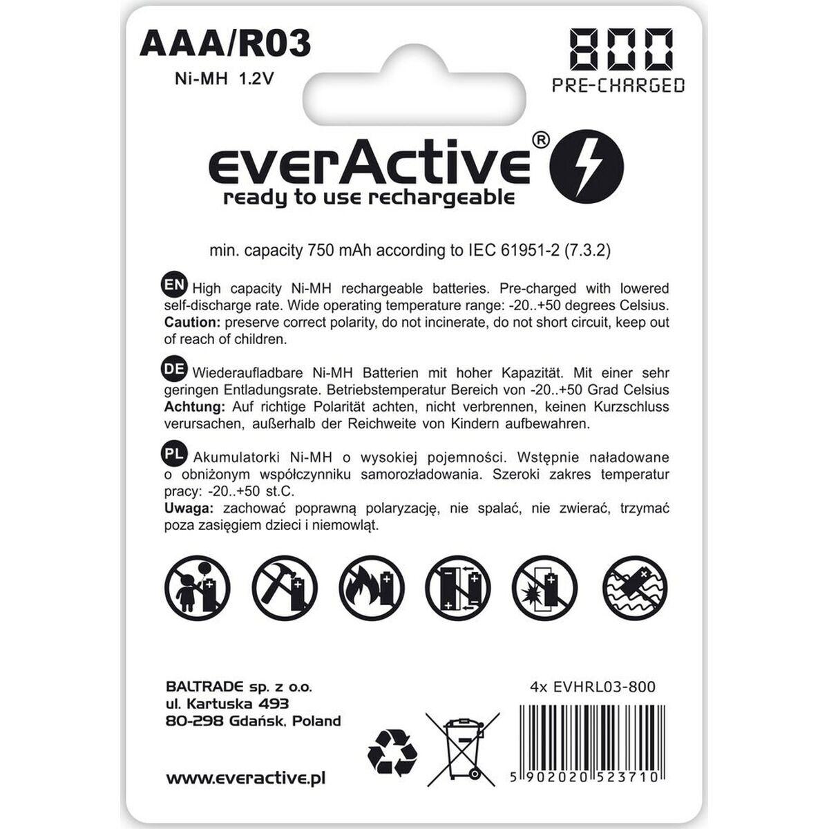 Batterie Ricaricabili EverActive EVHRL03-800 R03 AAA 1,2 V