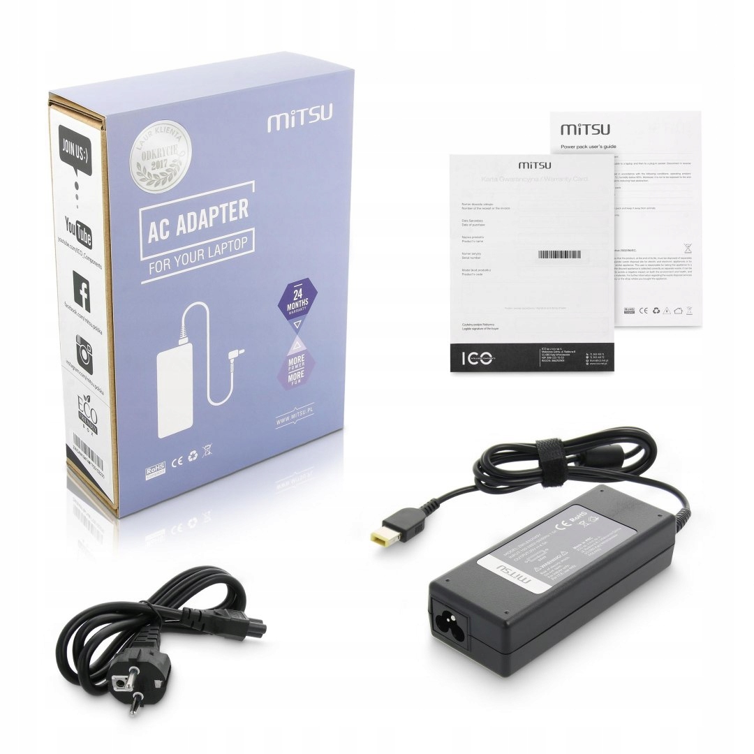 ALIMENTATORE 20V 4,5A RETTANGOLARE 11,0X4,5 PIN - YOGA - LENOVO