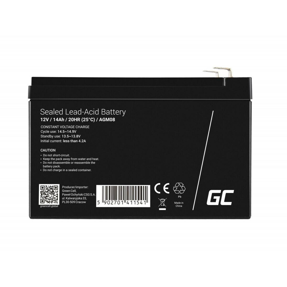 Green Cell AGM VRLA 12V 14Ah maintenance-free battery for alarm system cash register toys