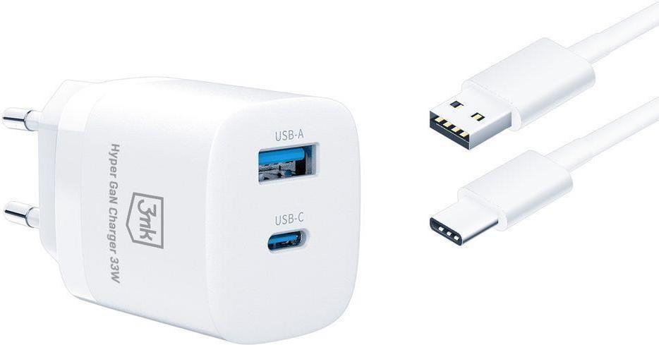 Ikroviklis buitinis 3MK Hyper Gan Charger 33W 1xusb-C 1xusb-a Baltas (5903108483049)