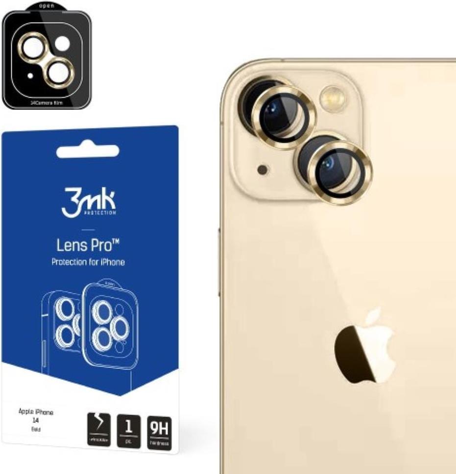 Cameraglas per iPhone 14 Plus 9H 3MK Protezione dell'obiettivo oggettivamente della serie Pro - Gold (5903108484114)