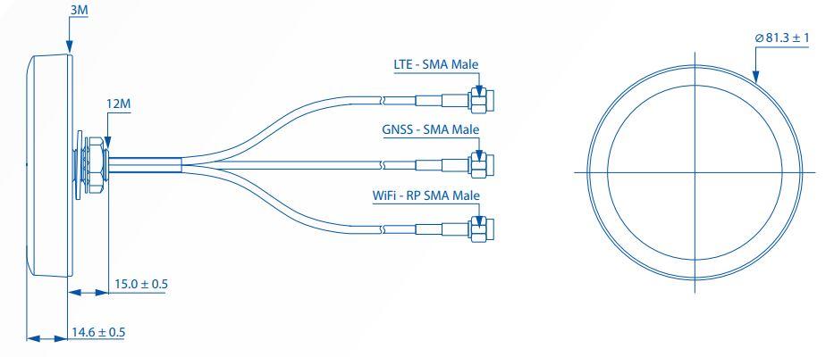 TELTONIKA COMBO SISO MOBILE/GNSS/WIFI 2,4GHZ ROOF SMA ANTENNA 003R-00254 PR1KCS28