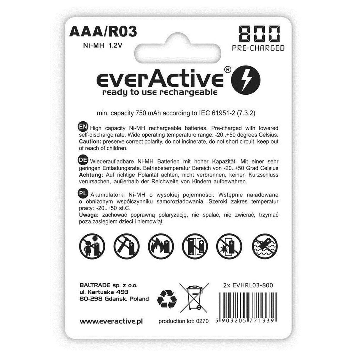 Batterie Ricaricabili EverActive EVHRL03-800 AAA R03 1,2 V 3.7 V (2 UnitÃƒÂ )