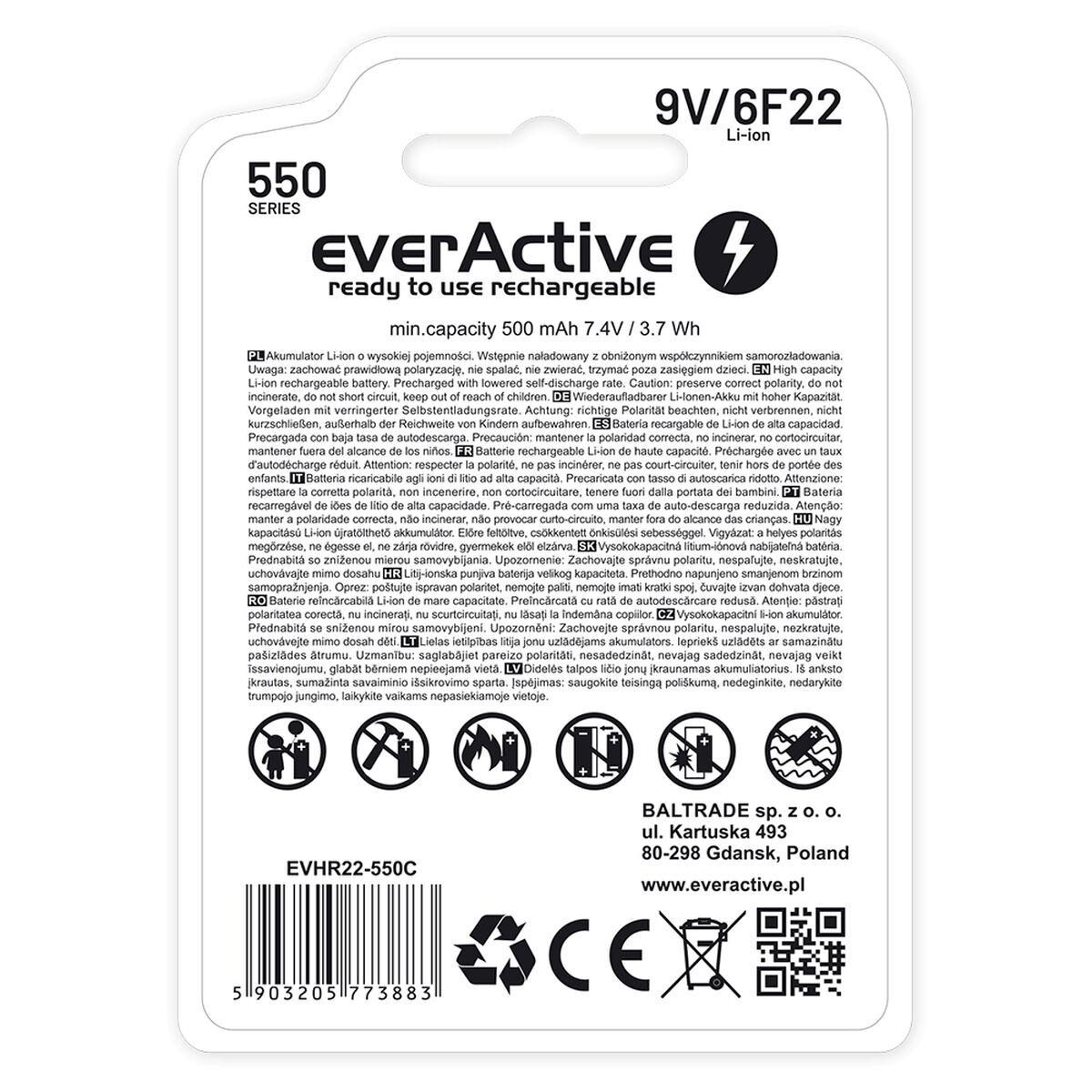 Batterie Ricaricabili EverActive EVHR22-550C 9 V