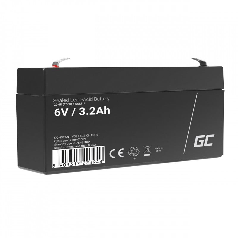Batteria Green Cell AGM VRLA 6V 3,2Ah senza manutenzione per sistema di allarme, registratore di cassa, giocattoli